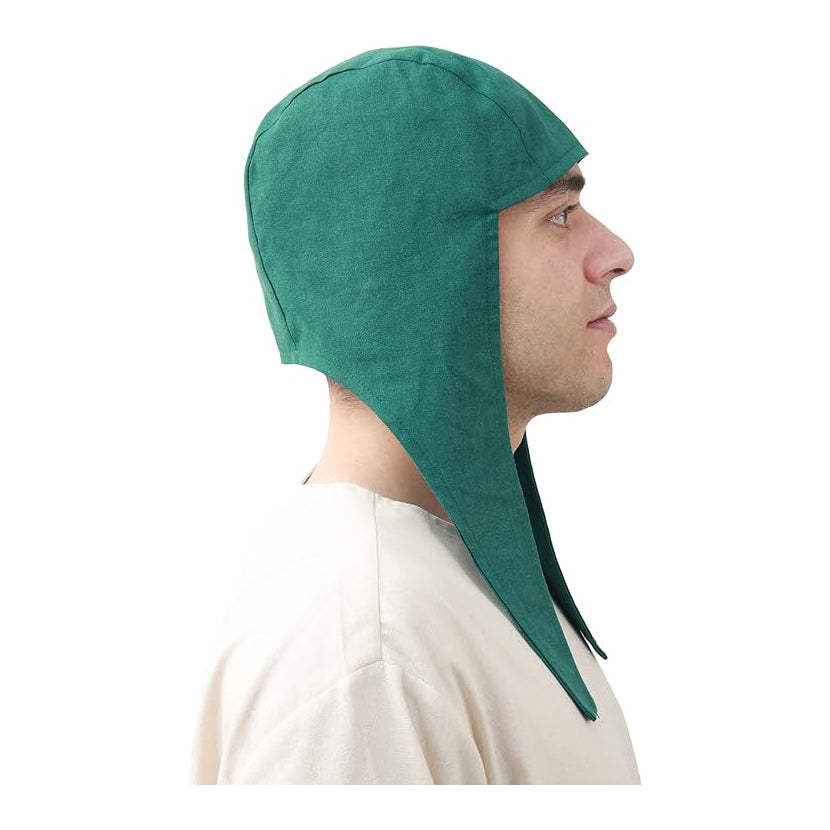 Medieval Coif Cap Linen Hats with Ear Flaps Renaissance Bonnet