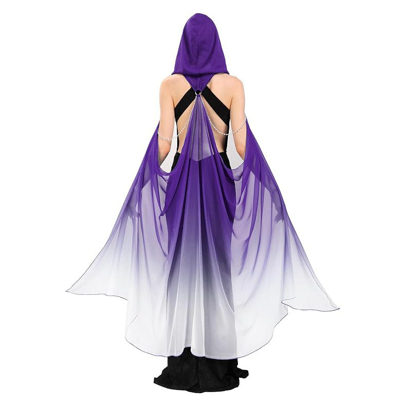 Women Chiffon Sheer Fairy Hooded Cape Elf Cloak Tulle Gothic Bridal Cloak Off Shoudler Capelet