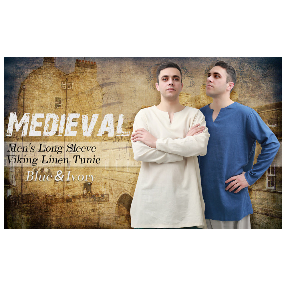 Medieval Men Undershirts Retro Linen Tunic Long Sleeve Shirts