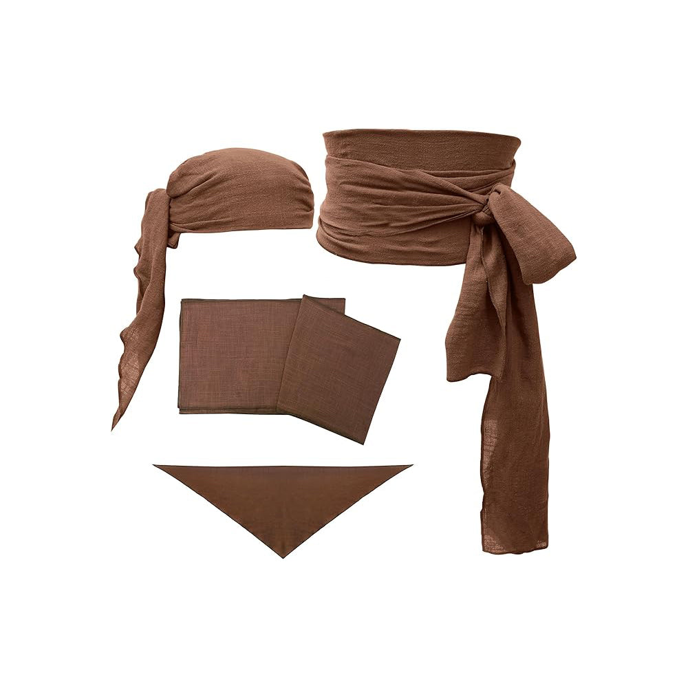 Pirate Sash Waist Belt and Head Scarf 2 PCS Linen Medieval Accessory