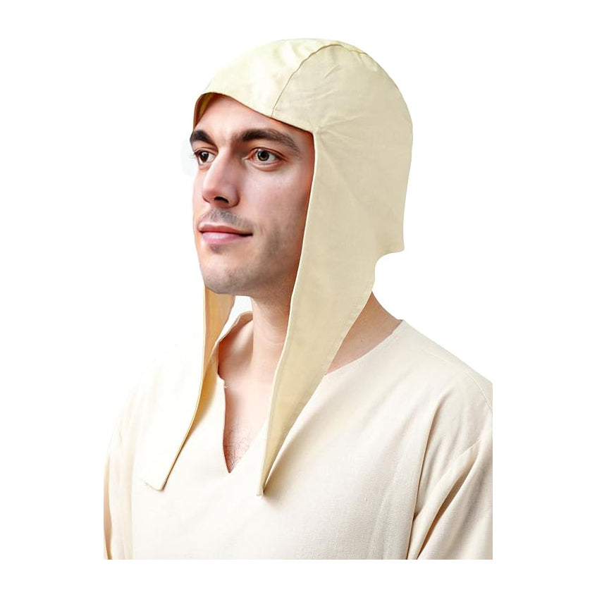 Medieval Coif Cap Linen Hats with Ear Flaps Renaissance Bonnet