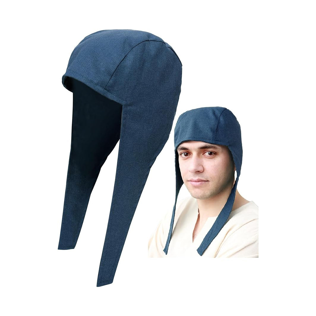 Medieval Coif Cap Linen Hats with Ear Flaps Renaissance Bonnet