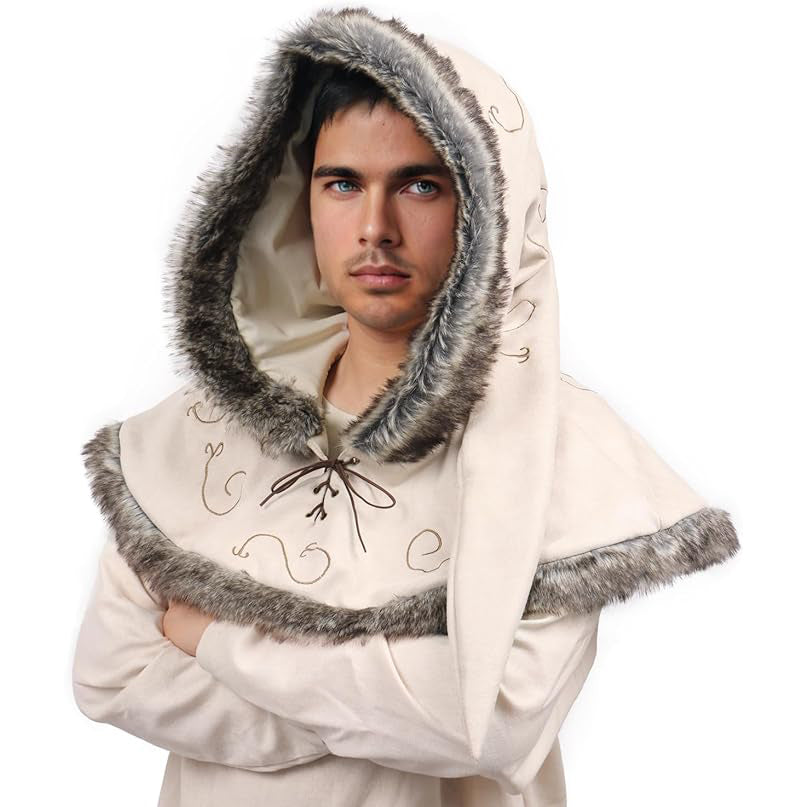 Medieval Cowl Hood Faux Suede Winter Burr Cape Elven Cloak Cosplay Cos –  HidmFaw