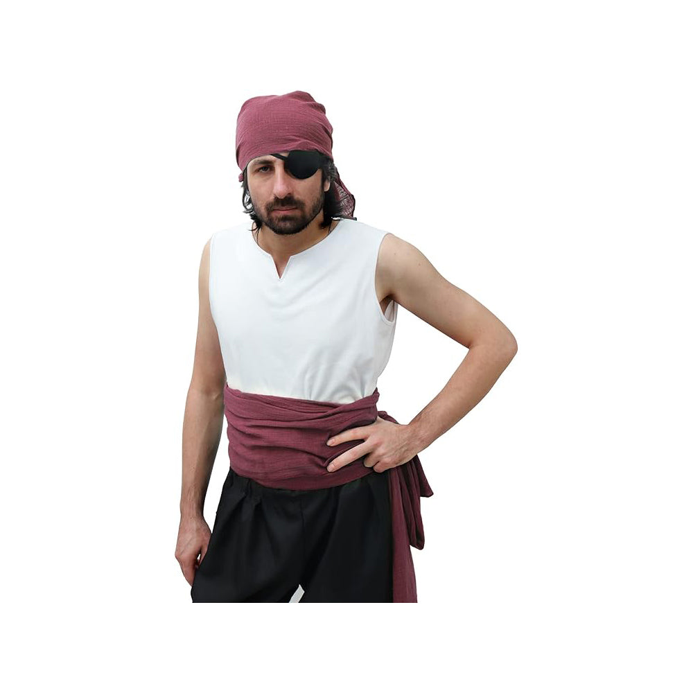 Pirate Sash Waist Belt and Head Scarf 2 PCS Linen Medieval Accessory