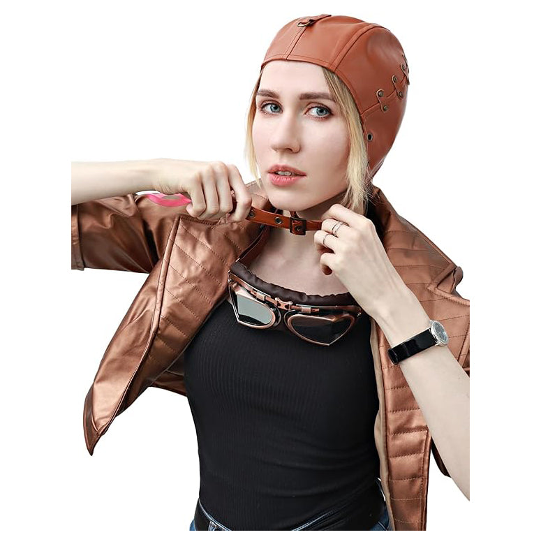 Steampunk Aviator Hat Women Pilot Cap PU Leather
