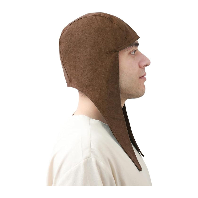Medieval Coif Cap Linen Hats with Ear Flaps Renaissance Bonnet