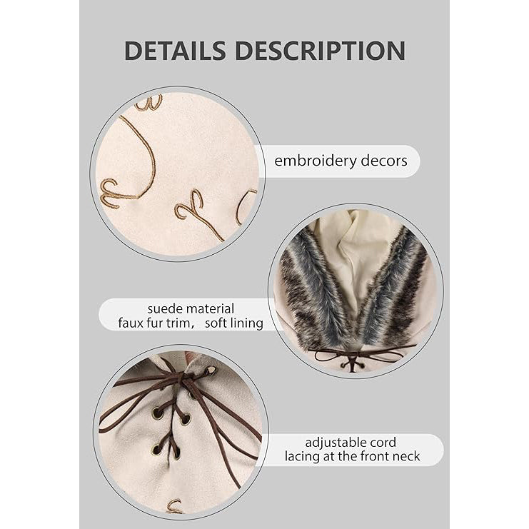 Medieval Cowl Hood Faux Suede Winter Burr Cape Elven Cloak Cosplay Costume