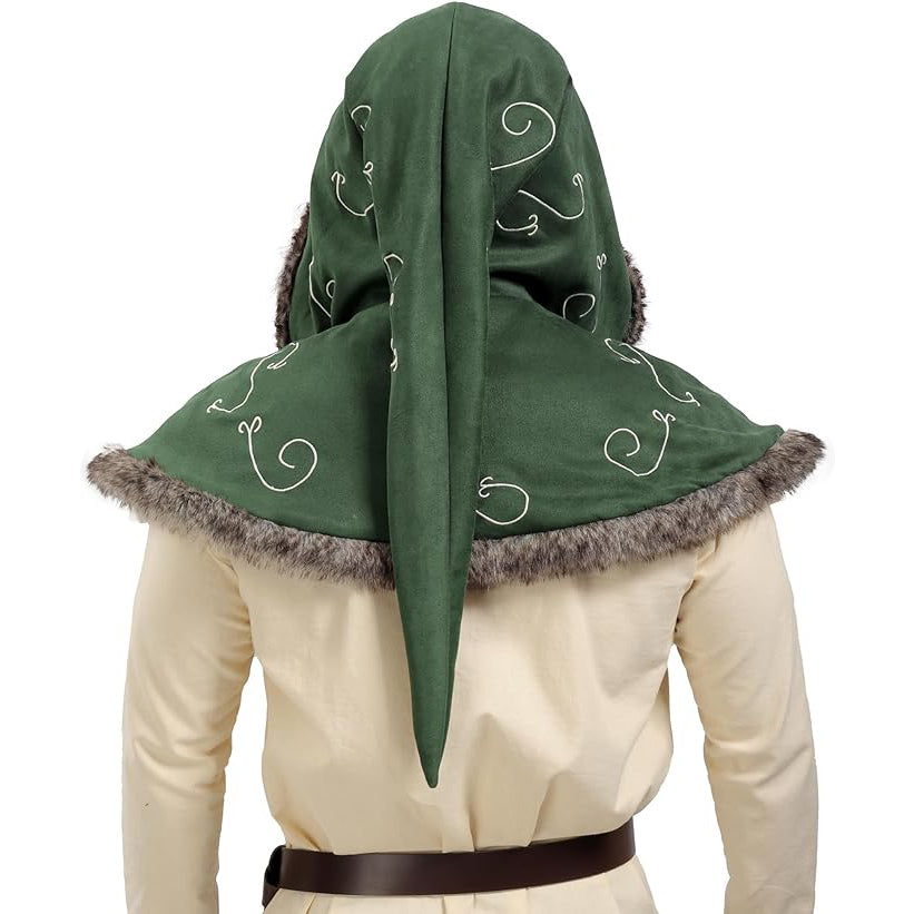 Medieval Cowl Hood Faux Suede Winter Burr Cape Elven Cloak Cosplay Costume