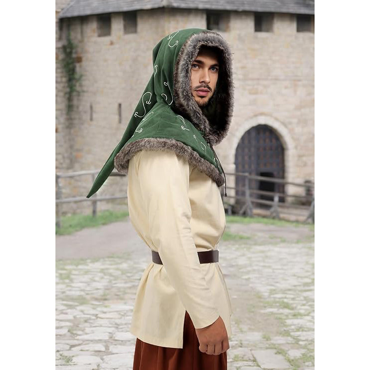 Medieval Cowl Hood Faux Suede Winter Burr Cape Elven Cloak Cosplay Costume
