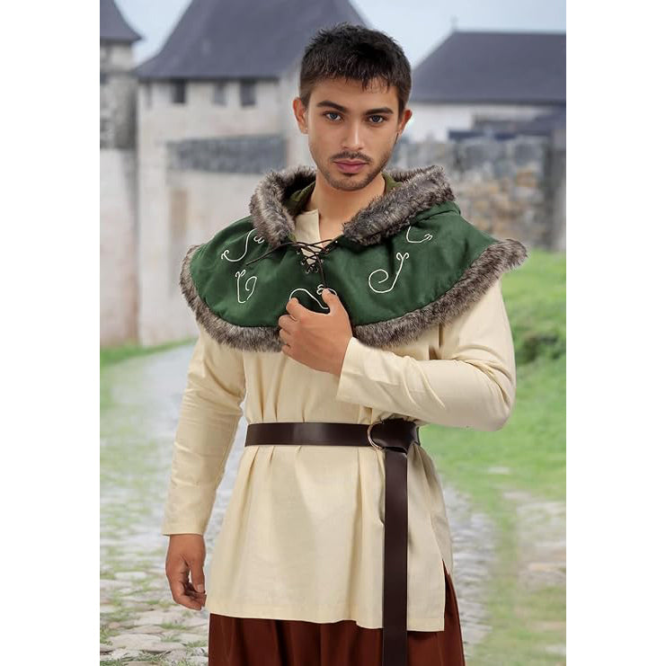 Medieval Cowl Hood Faux Suede Winter Burr Cape Elven Cloak Cosplay Costume